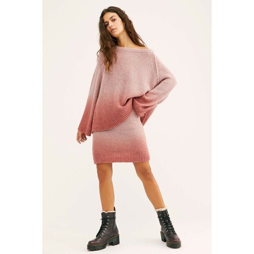NEW FREE PEOPLE Sz L FADE AWAY OMBRE PULLOVER WIDE SLEEVE SWEATER IN PINK